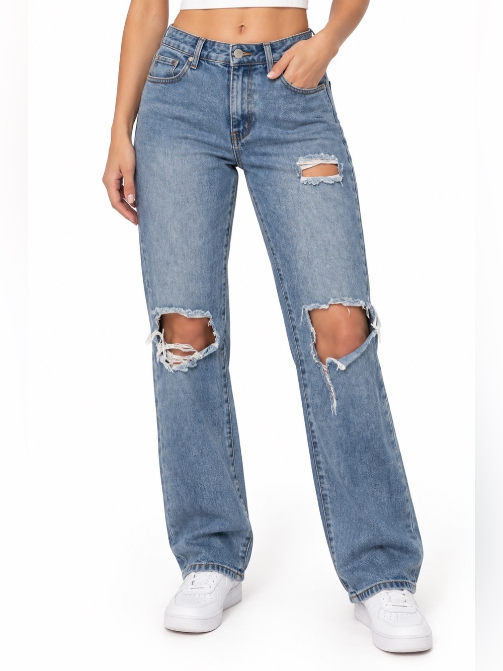 Princess Polly Light Blue Distressed Wide Leg Jeans